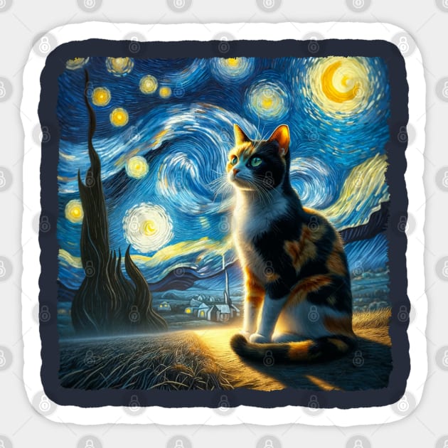 Calico Starry Night Inspired - Artistic Cat Sticker by starry_night